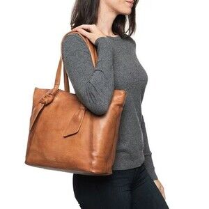 FRYE Nora Knotted Tote Beige Brown Leather Shoulder Bag Purse Boho Trendy